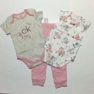 NWT-Calvin Klein Girls 3pc bodysuits/jogger pants